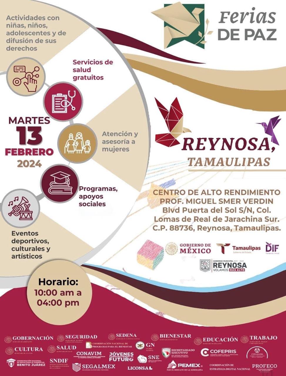 Invitan a Feria de la Paz en Reynosa, Tam.