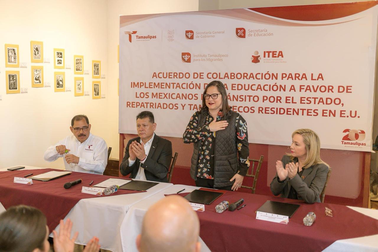 Firma de acuerdo de colaboración entre el Instituto Tamaulipeco para los Migrantes (ITM) y el Instituto Tamaulipeco de Educación para Adultos (ITEA).