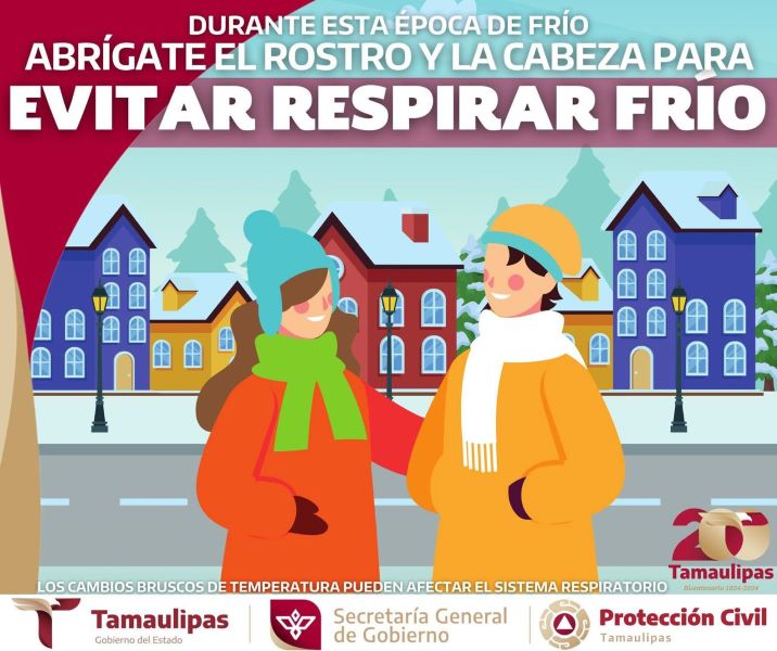 ❄️🧣 Durante esta época de frío abrígate el rostro y la cabeza para evitar respirar frío. #ProteccionCivil #Tamaulipas #TransformandoTamaulipas  #TodosSomosProteccionCivil