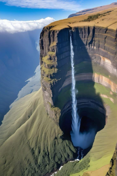 Cataratas de Tugela.. Cataratas de agua más altas Decender 3-110 pies por los acantilados de dirección del anfiteatro DRAKENSBERG de Sudáfrica.