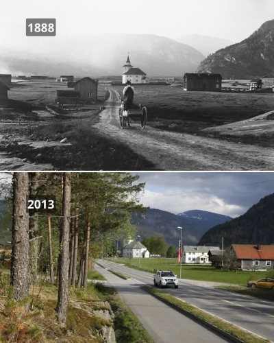 El mismo lugar con 125 años de diferencia, Rysstad, Noruega.